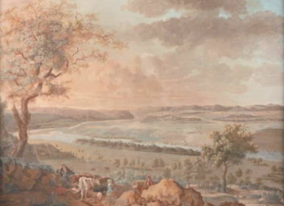 Jacques d'Arthois - Halt of a Shepherdess and Cowmen in a Landscape with a River and a Castle