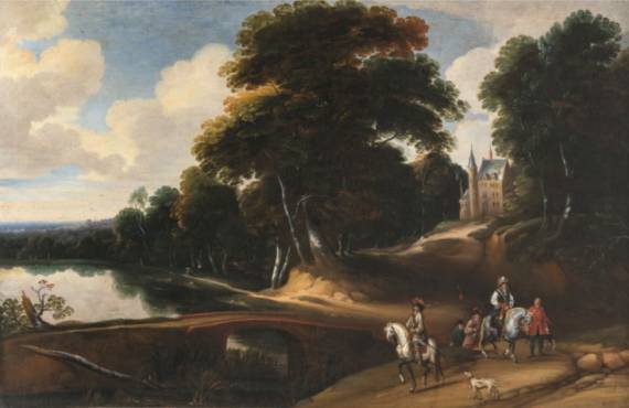 Jacques d'Arthois - Elegant Figures Riding in a River Landscape 
