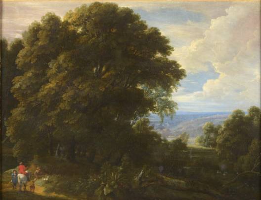 Jacques d'Arthois - River Landscape with Hunters on a Path