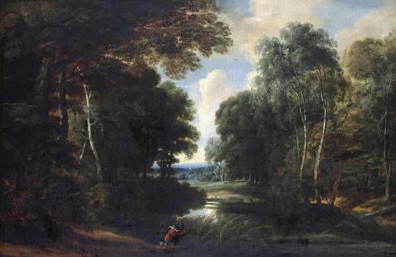 Jacques d'Arthois - Wooded Landscape with a Huntsman