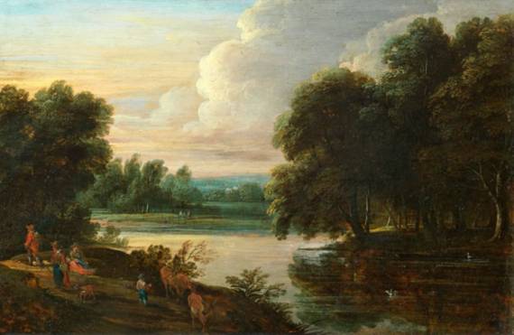 Jacques d'Arthois - Lake Landscape wit Figures
