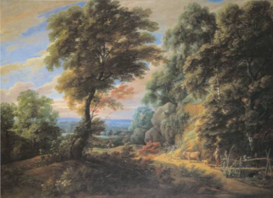 Jacques d'Arthois - A Wooded Landscape with a Sheperdess Passing a Steep Bank