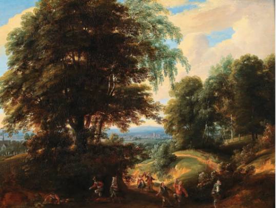 Jacques d'Arthois - A Wooded Landscape with Villagers Celebrating