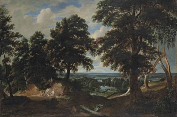 Jacques d'Arthois - An Extensive Wooded Landscape, with the Conversion of Saint Hubert in the Foreground