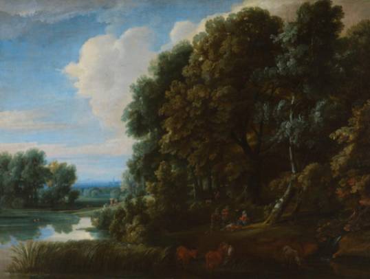 Jacques d'Arthois -  Landscape: Woodland with Lake and Figures