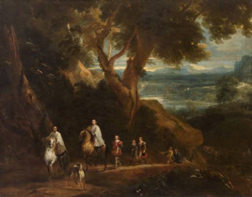 Jacques d'Arthois - Landscape with Rudolph von Habsburg and the Priest