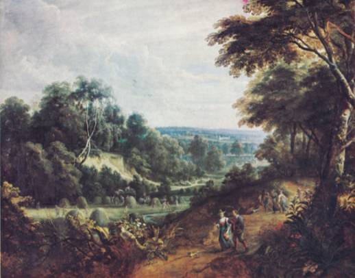 Jacques d'Arthois - Hilly Landscape with Peasants