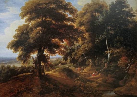 Jacques d'Arthois - A Wooded Landscape with Elegant Figures on a Path