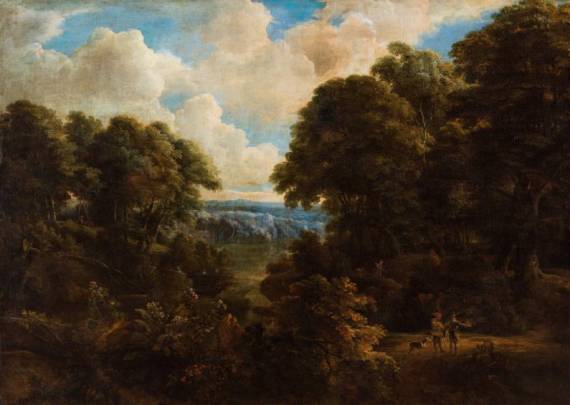 Jacques d'Arthois - A Forest Lake with Hunters