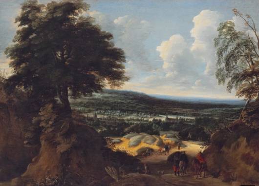 Jacques d'Arthois - Landscape with Travellers and View of Dunes and Buildings