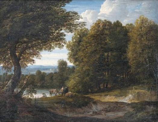 Jacques d'Arthois - A Wooded Landscape with a Drover and his Cattle beside a River