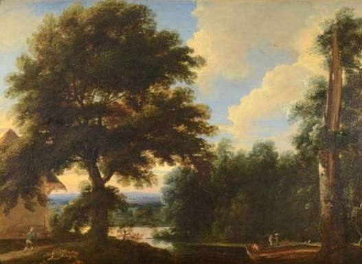 Jacques d'Arthois - Wooded Landscape with Pond and Figures