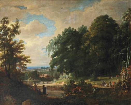 Jacques d'Arthois - A Forest Landscape with Figures Making Music 