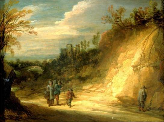 Jacques d'Arthois - Hollow Track with Peasants
