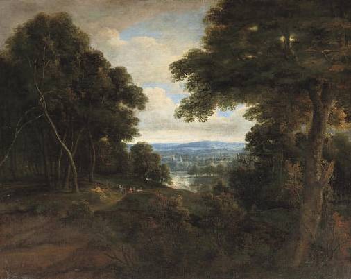 Jacques d'Arthois - An Extensive Wooded Landscape with Travellers on a Path