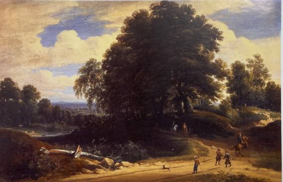 Jacques d'Arthois - Wooded Landscape with Hunters and Sheperds