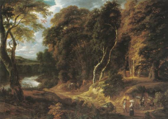 Jacques d'Arthois - Travellers on a Road at the Edge of a Wood
