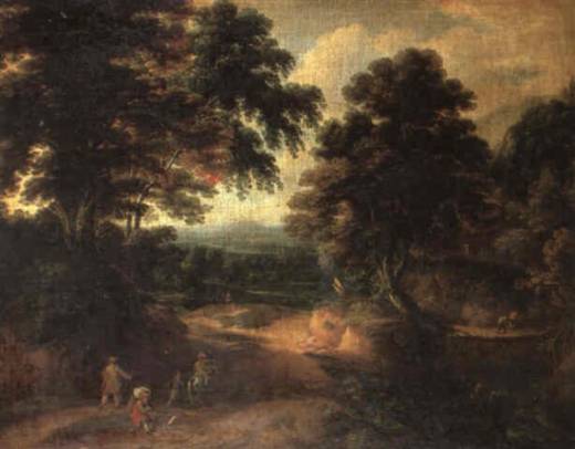 Jacques d'Arthois - An Extensive Landsape with travellers on a Wooded Path