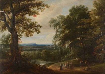 Jacques d'Arthois - Peasants with Cattle on a Path in a Forest