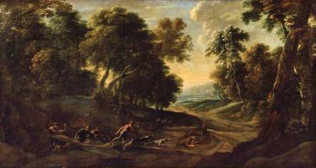 Jacques d'Arthois - Wooded Landscape with a Stag Hunt