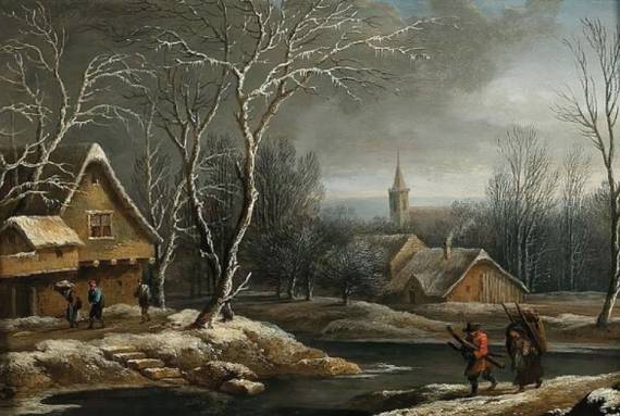 Jacques d'Arthois - A Winter Landscape with Peasants Gathering Wood