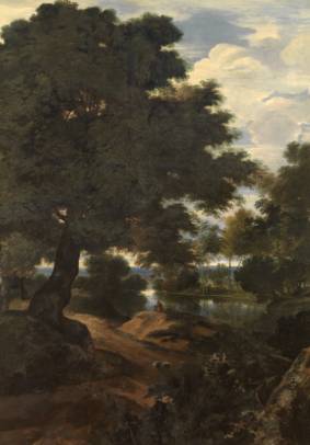 Jacques d'Arthois - Landscape with a Large Tree and a Fisherman