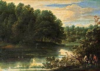 Jacques d'Arthois - Wooded River Landscape with Figures