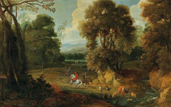 Jacques d'Arthois - A Wooded Landscape with Horsemen
