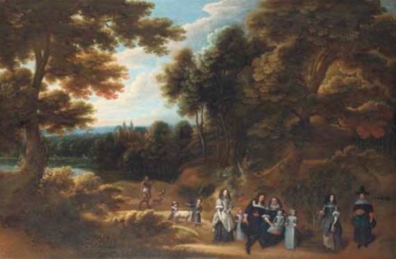 Jacques d'Arthois - Group Portrait of a Family in a Wooded Landscape 