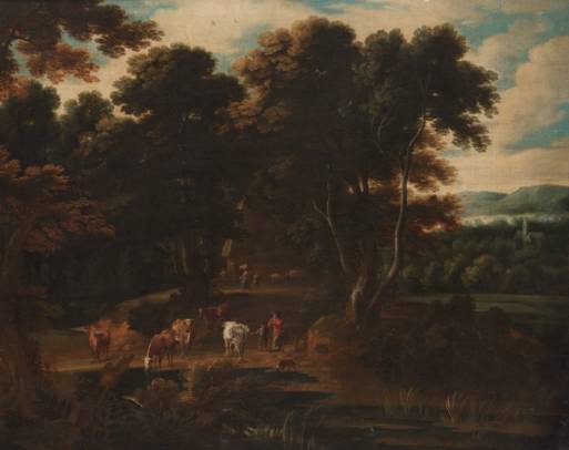 Jacques d'Arthois - Landscape with Figures and Cattle
