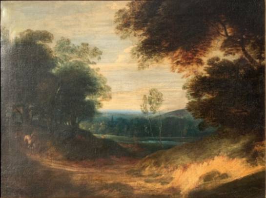 Jacques d'Arthois - Wooded Landscape with a Horseman and a Pedestrian in a Sunken Road