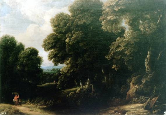 Jacques d'Arthois - Wooded Landscape with Woman and Child