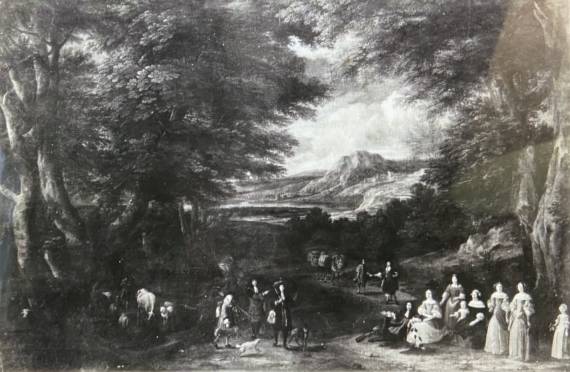 Jacques d'Arthois - Landscape with a Family Group and Sportsmen