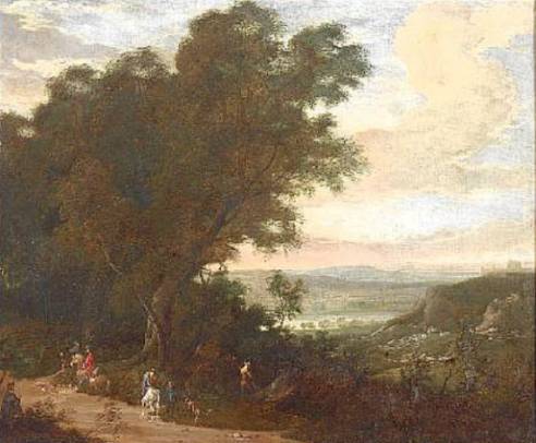Jacques d'Arthois - Mountainous Wooded Landscape with Horsemen and Travellers