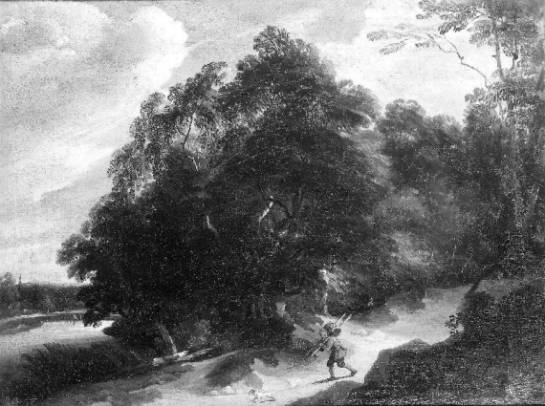 Jacques d'Arthois - Landscape with a Logger in a Sunken Road