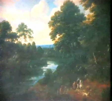 Jacques d'Arthois - Horseman and Traveller along a River