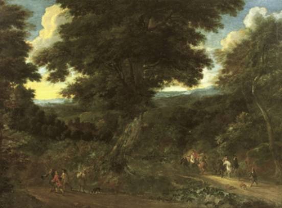 Jacques d'Arthois - A Wooded Landscape with Travellers on Horseback