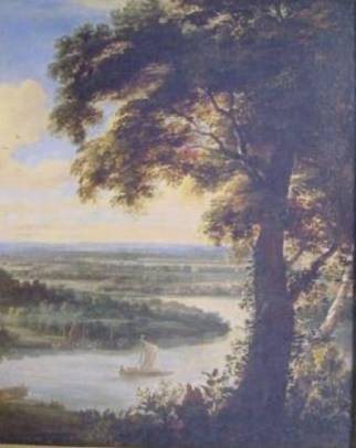Jacques d'Arthois - Extensive River Landscape with Barges and a Village beyond