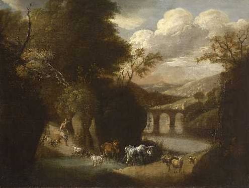 Jacques d'Arthois - Shepherd and Flock in a River Landscape