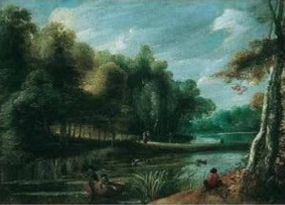 Jacques d'Arthois - Wooded River Landscape with Fisherman
