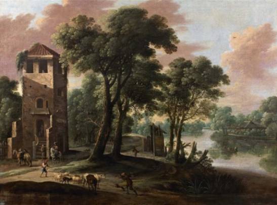 Jacques d'Arthois - Landscape with Riders near a Tower