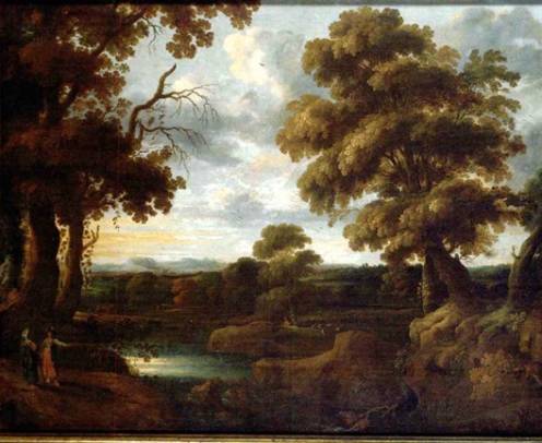 Jacques d'Arthois - A Wooded River Landscape with Figures 