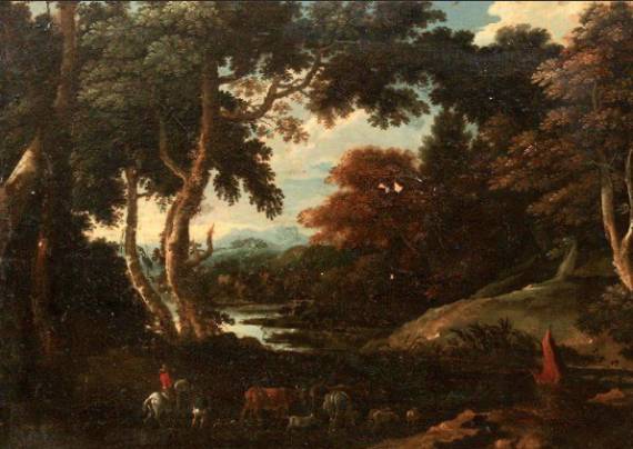 Jacques d'Arthois - Forest Landscape with a Shepherd and His Flock