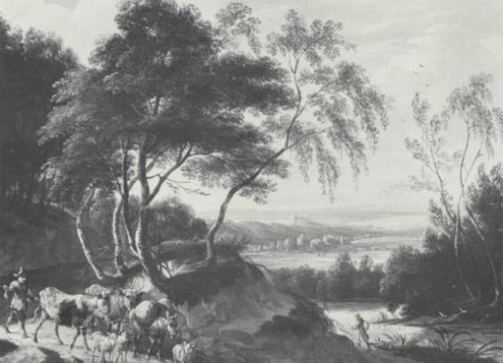 Jacques d'Arthois - Hilly Landscape with Shepherd and Flock