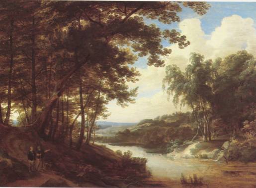 Jacques d'Arthois - Wooded river Landscape with Figures on Path