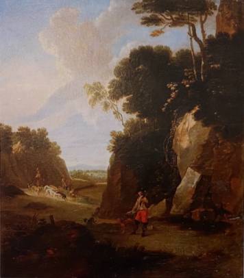 Jacques d'Arthois - Rocky Landscape with Hunters