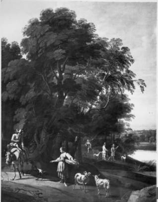 Jacques d'Arthois - Landscape with a Rider Conversing with a Laundress