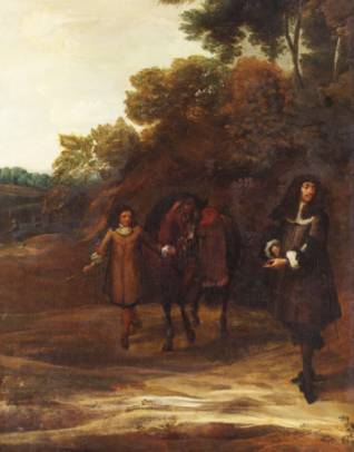 Jacques d'Arthois - Portrait of an Unknown Man with his Servant