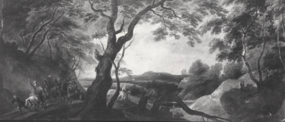Jacques d'Arthois - Wooded Landscape with Mounted Bandits Assaulting Travellers