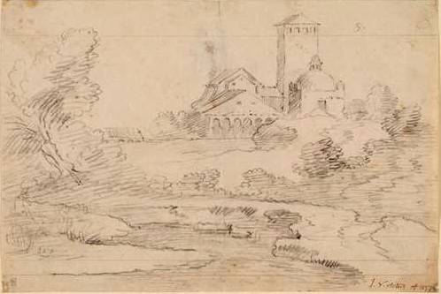Jacques d'Arthois - A River Landscape with Tower and Arcade in the Background